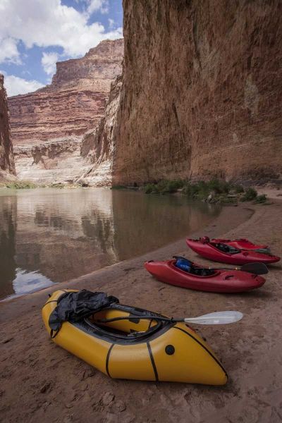 AZ, Grand Canyon, Kayaks lie on the beach